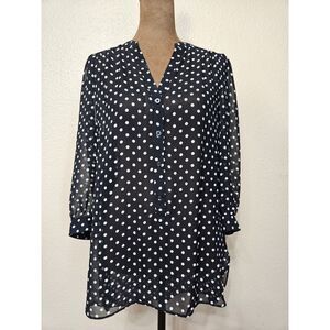 Lauren Conrad Women’s Black White Polka Dot Sheer Tunic Blouse Size M